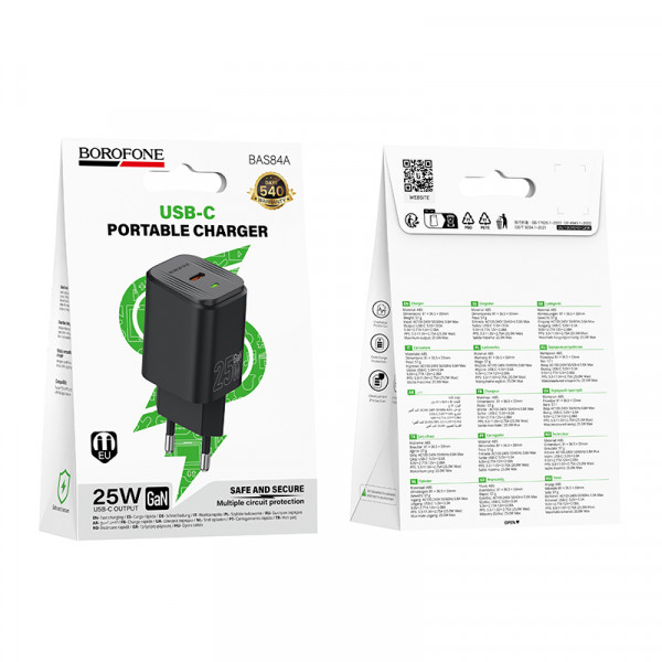 Мережевий зарядний пристрій BOROFONE BAS84A Star single port PD25W charger (EU) Black (6941991126826)