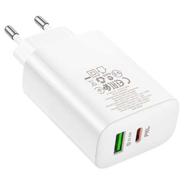 Мережевий зарядний пристрій BOROFONE BN10 Sunlight PD65W dual port(1A1C) charger Білий