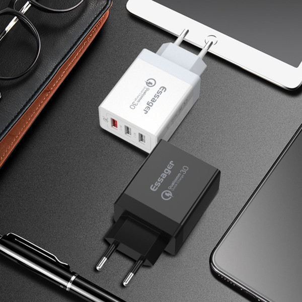 Мережевий зарядний пристрій Essager Fangbo QC3.0 3U (QC+Dual 2.4A) Charging Head black (ECTQC3-FBB01