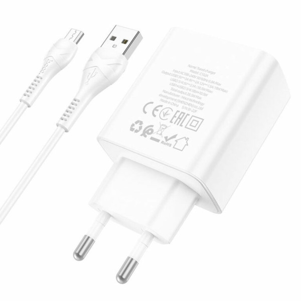 Мережевий зарядний пристрій HOCO C102A Fuerza QC3.0 four-port charger set(Micro) 18W White