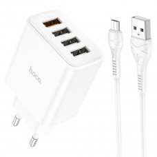 Мережевий зарядний пристрій HOCO C102A Fuerza QC3.0 four-port charger set(Micro) 18W Білий