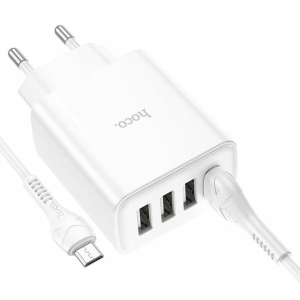 Мережевий зарядний пристрій HOCO C102A Fuerza QC3.0 four-port charger set(Micro) 18W White