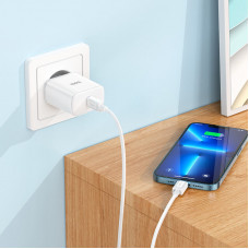 Мережевий зарядний пристрій HOCO C104A Stage single port PD20W charger set (C to iP)(EU) Білий