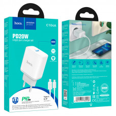 Мережевий зарядний пристрій HOCO C104A Stage single port PD20W charger set (C to iP)(EU) Білий