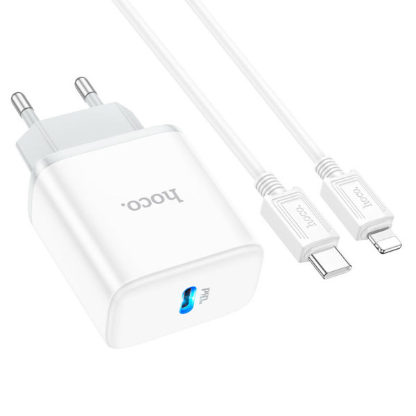 Мережевий зарядний пристрій HOCO C104A Stage single port PD20W charger set (C to iP)(EU) Білий