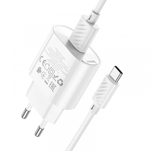 Мережевий зарядний пристрій HOCO C109A Fighter single port QC3.0 charger set(Type-C) White (6931474784834)