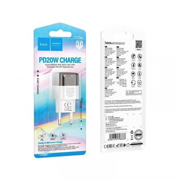 Мережевий зарядний пристрій HOCO C125A Transparent tribute single-port PD20W charger Transparent Чорний