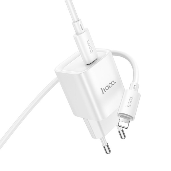 Мережевий зарядний пристрій HOCO C146A Charm single port PD20W charger set (C to iP) (EU) White
