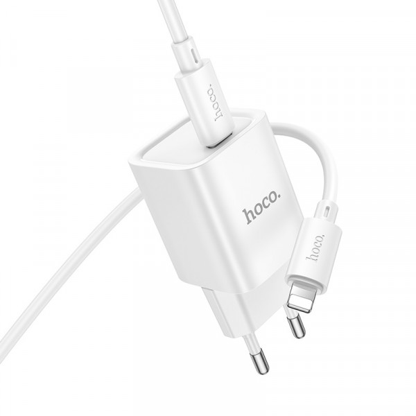 Мережевий зарядний пристрій HOCO C148A Charm single port PD30W charger set (C to iP) (EU) White