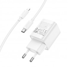 Мережевий зарядний пристрій HOCO C148A Charm single port PD30W charger set (C to iP) (EU) White