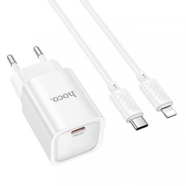 Мережевий зарядний пристрій HOCO C148A Charm single port PD30W charger set (C to iP) (EU) White