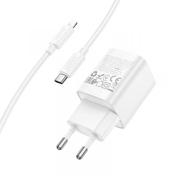 Мережевий зарядний пристрій HOCO C148A Charm single port PD30W charger set (C to iP) (EU) White