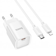 Мережевий зарядний пристрій HOCO C148A Charm single port PD30W charger set (C to iP) (EU) White