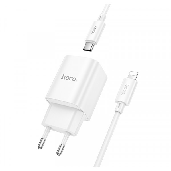 Мережевий зарядний пристрій HOCO C148A Charm single port PD30W charger set (C to iP) (EU) White