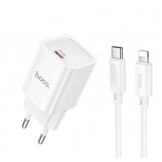 Мережевий зарядний пристрій HOCO C148A Charm single port PD30W charger set (C to iP) (EU) White