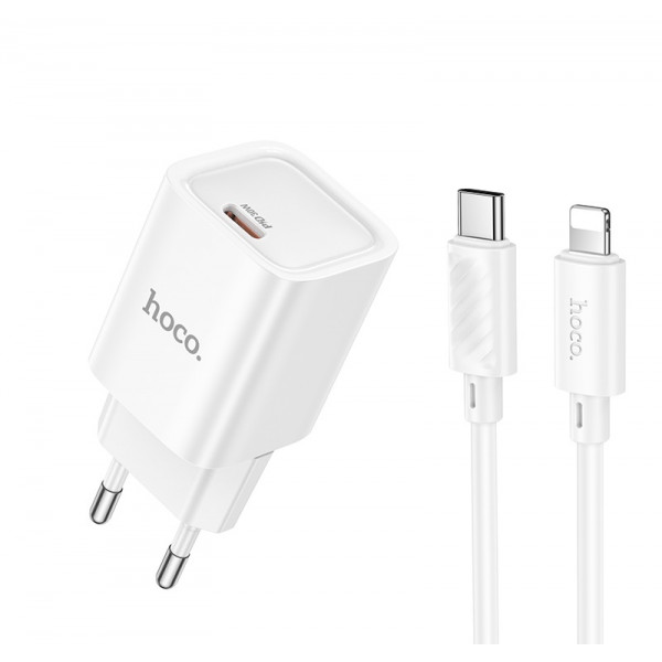 Мережевий зарядний пристрій HOCO C148A Charm single port PD30W charger set (C to iP) (EU) White
