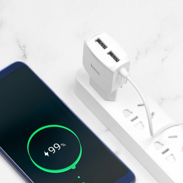 Мережевий зарядний пристрій HOCO C59A Mega joy double port charger for Type-C 10.5W White