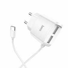 Мережевий зарядний пристрій HOCO C59A Mega joy double port charger for Type-C 10.5W Білий