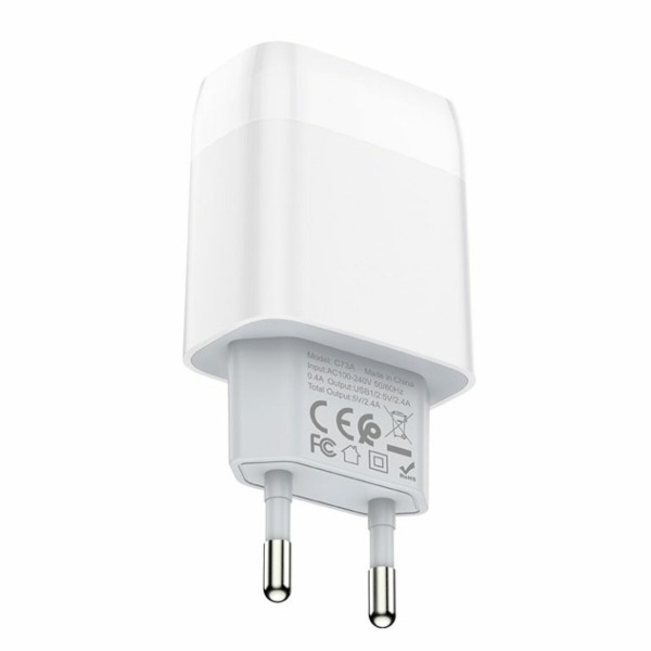 Мережевий зарядний пристрій HOCO C73A Glorious dual port charger 12W Білий