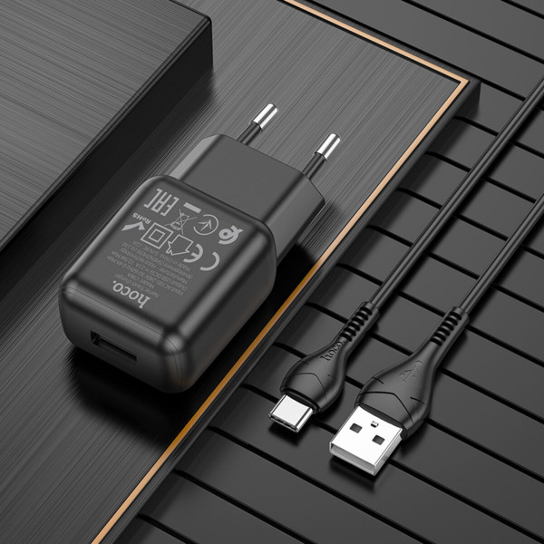 Мережевий зарядний пристрій HOCO C96A single port charger set(Type-C) Чорний