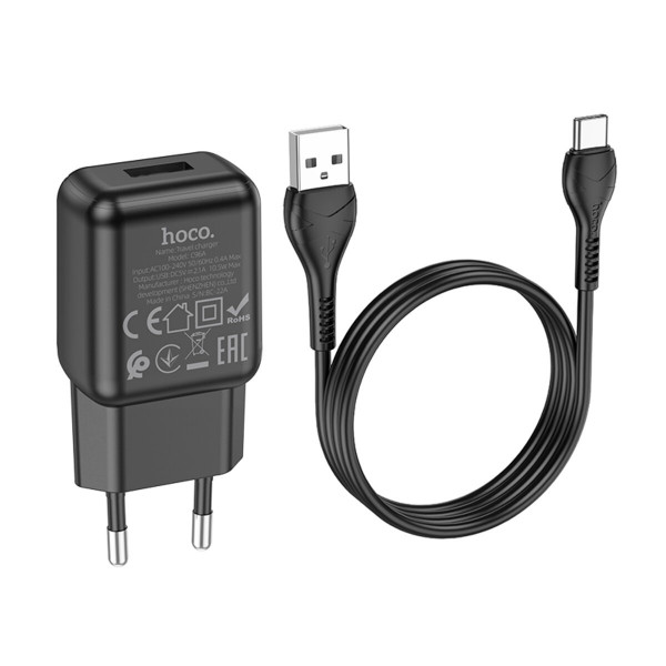 Мережевий зарядний пристрій HOCO C96A single port charger set(Type-C) Чорний