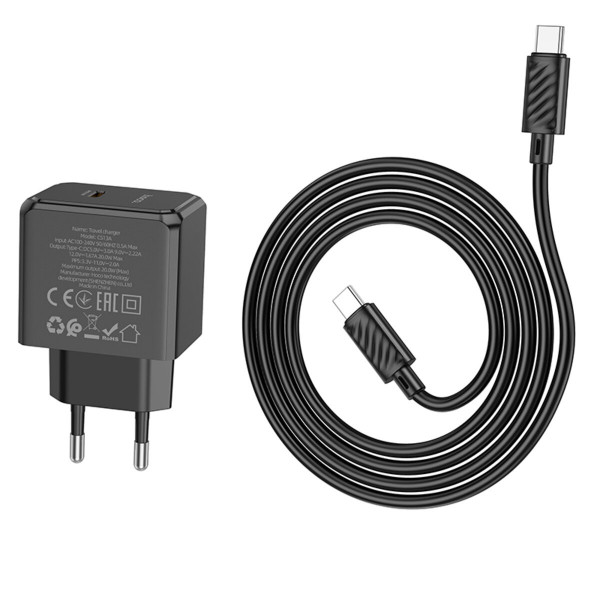 Мережевий зарядний пристрій HOCO CS13A Ocean single port PD20W charger set(Type-C to Type-C) Чорний