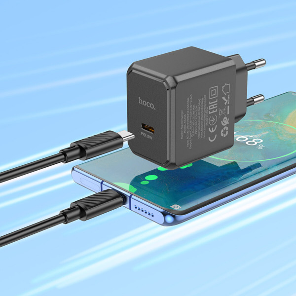 Мережевий зарядний пристрій HOCO CS13A Ocean single port PD20W charger set(Type-C to Type-C) Чорний