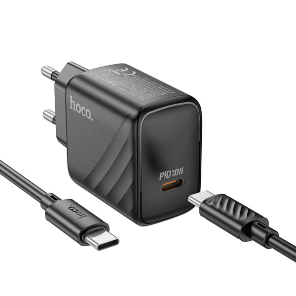 Мережевий зарядний пристрій HOCO CS22A Value single port PD30W charger set(Type-C to Type-C) Чорний
