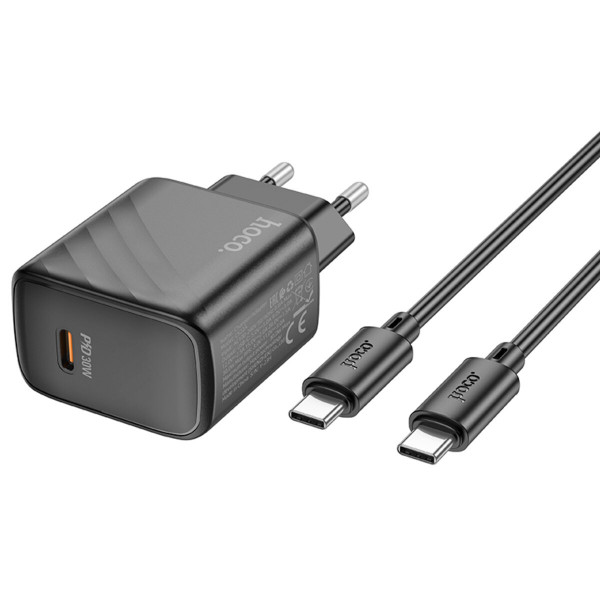Мережевий зарядний пристрій HOCO CS22A Value single port PD30W charger set(Type-C to Type-C) Чорний