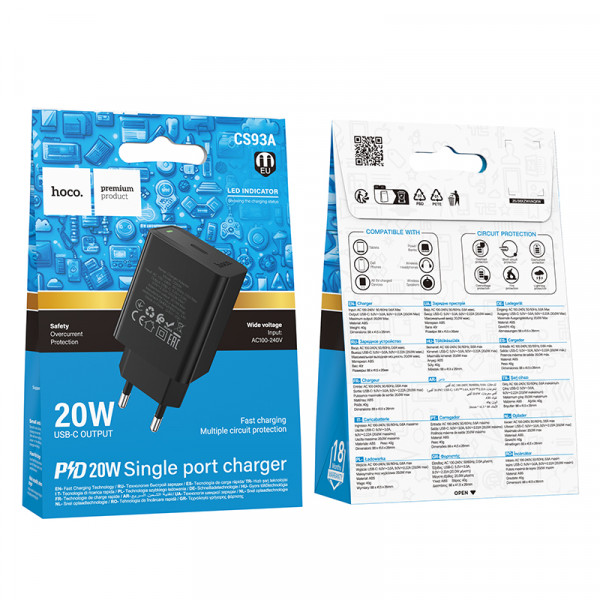 Мережевий зарядний пристрій HOCO CS93A Leader single port PD20W charger Black (6942007671064)
