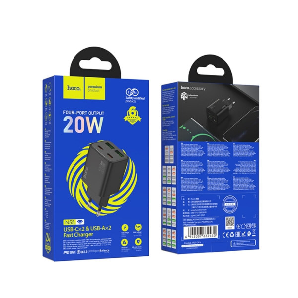 Мережевий зарядний пристрій HOCO N55 Fundador four-port PD20W(2C2A) charger Black