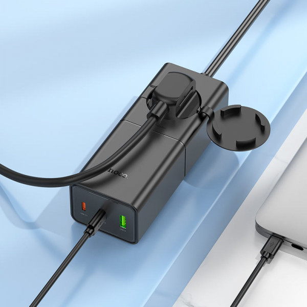 Мережевий зарядний пристрій HOCO NS4 Sharp PD65W(2C1A) desktop socket(EU/GER) Чорний