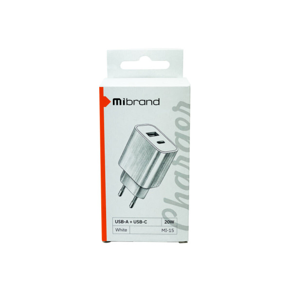 Мережевий зарядний пристрій Mibrand MI-15 20W PD + Quick Charger USB-A + USB-C White