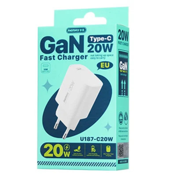 Мережевий зарядний пристрій REMAX GaN Fast charging 1C Charger U187-C20W EU (6954851247166)