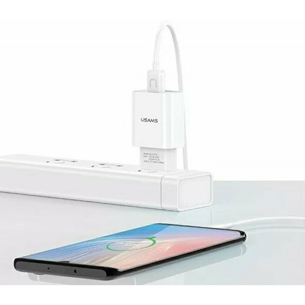 Мережевий зарядний пристрій Usams T21 Charger kit T18 single USB EU charger +Uturn Lightning cable White