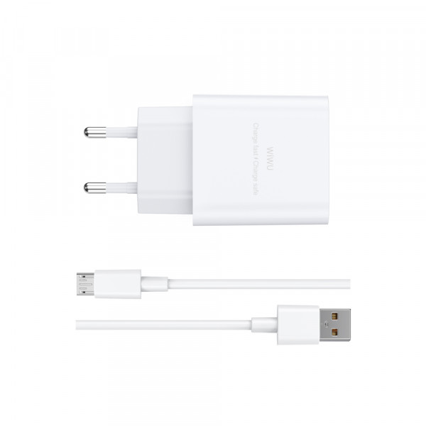 Мережевий зарядний пристрій WIWU 2.4A Essen GaN Fast Charger Combo with A-M cable Wi-G023 A-M EU White (6977703655964)
