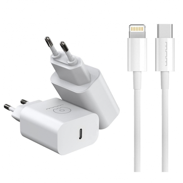 Мережевий зарядний пристрій WUW-T81L PD 20W USB C fast charger +USB C to Lightning cable kit (6972573335503)