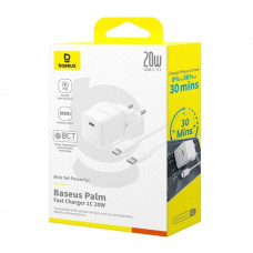 Мережевий зарядний пристрій з кабелем Baseus Palm Fast Charger 1C 20W EU Moon White set USB-C to iP 20W 1m (E0116400)