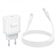 Мережевий зарядний пристрій з кабелем BOROFONE BA99A Breeze single port PD20W charger set(C to C) White (6941991121371)