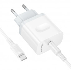 Мережевий зарядний пристрій з кабелем BOROFONE BA99A Breeze single port PD20W charger set(C to C) White (6941991121371)