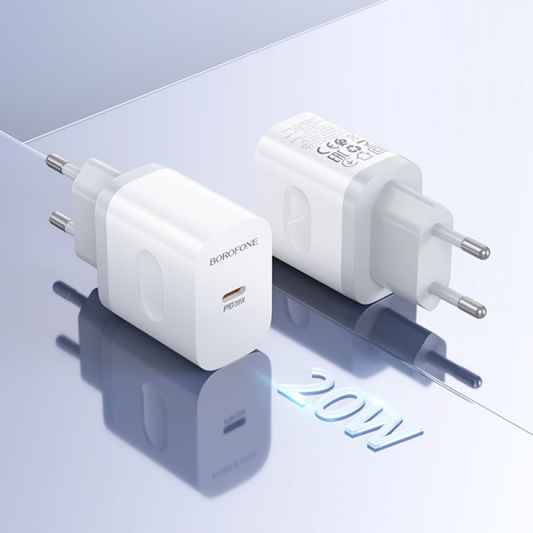 Мережевий зарядний пристрій з кабелем BOROFONE BA99A Breeze single port PD20W charger set(C to C) White (6941991121371)