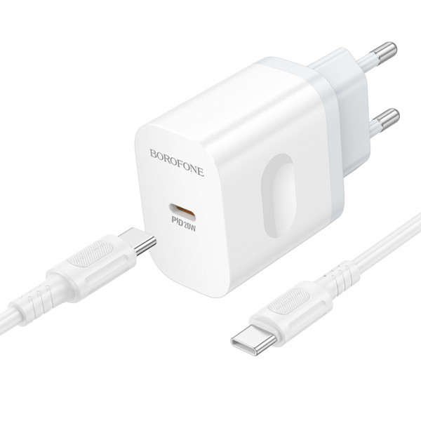Мережевий зарядний пристрій з кабелем BOROFONE BA99A Breeze single port PD20W charger set(C to C) White (6941991121371)