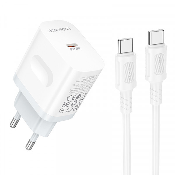 Мережевий зарядний пристрій з кабелем BOROFONE BA99A Breeze single port PD20W charger set(C to C) White (6941991121371)