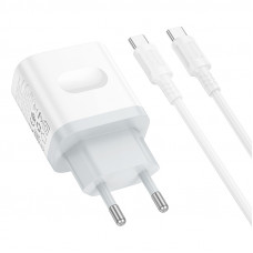 Мережевий зарядний пристрій з кабелем BOROFONE BA99A Breeze single port PD20W charger set(C to C) White (6941991121371)