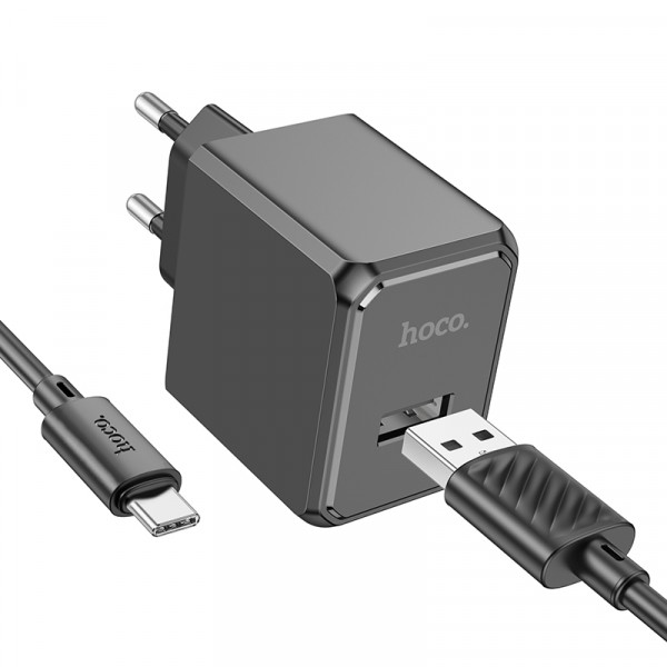 Мережевий зарядний пристрій з кабелем HOCO CS11A Ocean single port charger set(Type-C) Black (6942007603607)