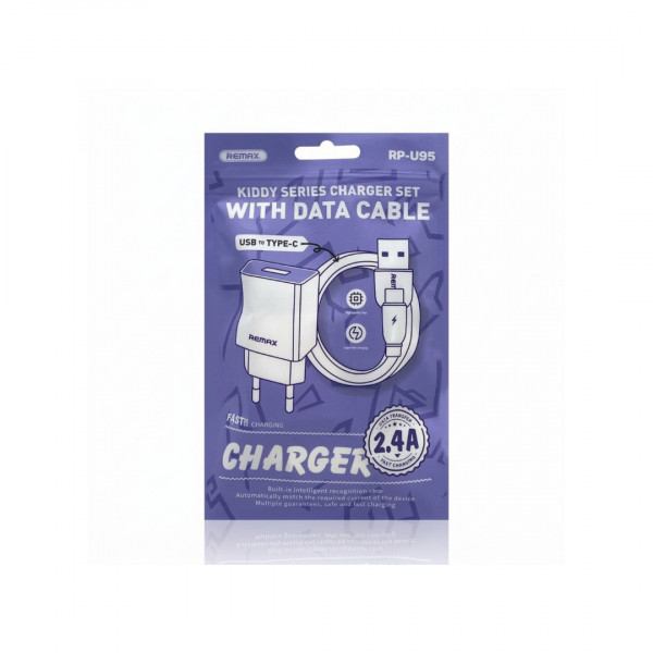 Мережевий зарядний пристрій з кабелем REMAX Kiddy Series 2.4A RP-Charger Set with Cable U95 Type-C (6954851218227)