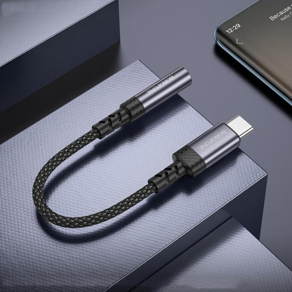 Перехідник BOROFONE BV24 Graceful digital audio converter cable Type-C to 3.5mm Metal Grey