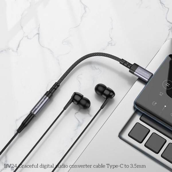 Перехідник BOROFONE BV24 Graceful digital audio converter cable Type-C to 3.5mm Metal Grey