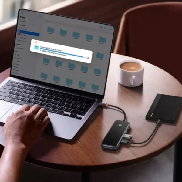 USB-Hub Baseus AcmeJoy 5-Port Type-C HUB Adapter（Type-C to USB3.0*2+USB2.0*1+Type-C PD&Data *1+RJ45*1）Dark Gray