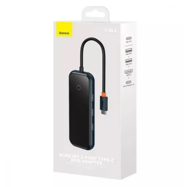 USB-Hub Baseus AcmeJoy 5-Port Type-C HUB Adapter（Type-C to USB3.0*2+USB2.0*1+Type-C PD&Data *1+RJ45*1）Dark Gray